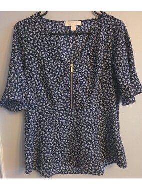 Michael Kors MK  Womens Blouse Top Shirt Black White  Size Small  1/2 Zip